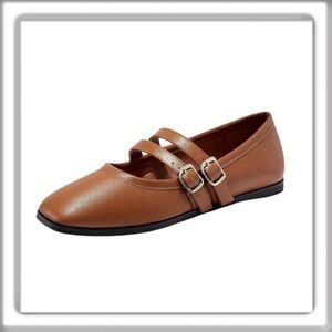 Coutgo Mary Jane Flats Shoes Square Toe Double Strap Soft Slip On Brown Size 8.5